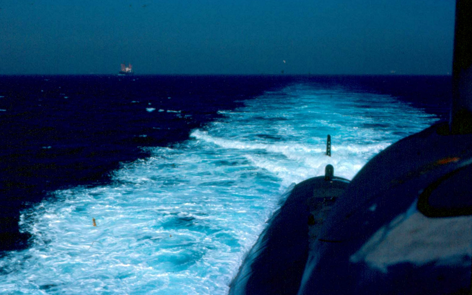 The wake behind a surfaced submarine
